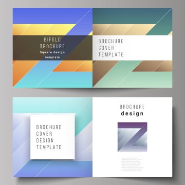 Düzenlenebilir düzeni iki vektör çizim kare tasarım bifold broşür, dergi, broşür, kitapçık için şablonlar kapsar. Yaratıcı modern kapak konsepti, renkli arka plan.