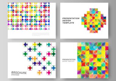 Sunu slaytları tasarım iş şablonları minimalist soyut vektör illüstrasyon düzeni. Soyut arka plan, parlak dairelerile geometrik mozaik desen, geometrik şekiller.