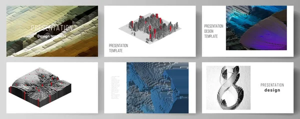 演示文稿的简约抽象矢量布局幻灯片设计业务模板。大数据。动态几何背景。具有运动效果的多维数据集图案设计。3d 技术风格. — 图库矢量图片