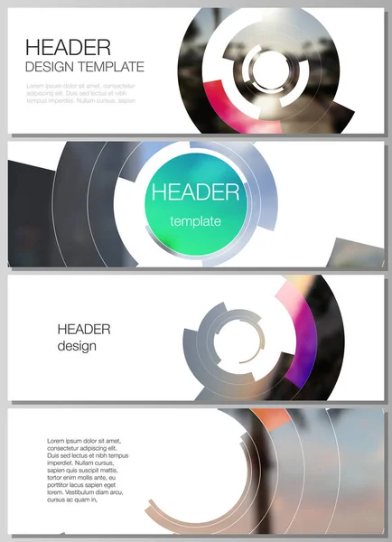 Den minimalistiska vektor illustration av redigerbar layout av rubriker, banner designmallar. Futuristisk design cirkel mönster, cirkel element som bildar geometrisk ram för foto. — Stock vektor