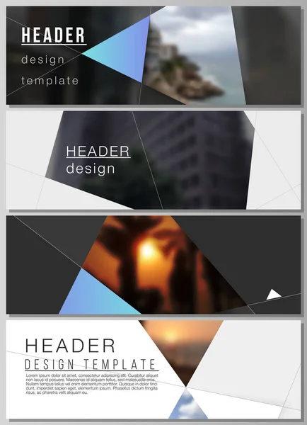 Den minimalistiska vektor illustration av redigerbar layout av rubriker, banner designmallar. Kreativ modern bakgrund med blåa trianglar och triangulära former. Enkel design dekoration. — Stock vektor