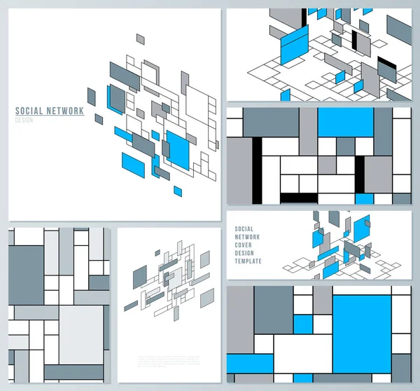 I layout minimalisti astratti di illustrazione vettoriale dei moderni modelli di social network in formati popolari. Astratto sfondo poligonale, modello colorato mosaico, retrò bauhaus de stijl design . — Vettoriale Stock