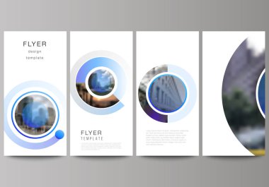 El ilanı, afiş tasarım şablonlar düzenlenebilir yerleşimini minimalist vektör Illustration. Yaratıcı modern mavi daireler ile arka plan ve yuvarlak şekiller.