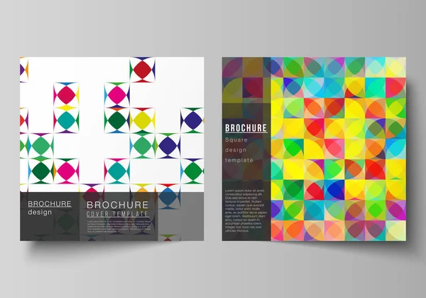 Il layout vettoriale minimale di due formati quadrati copre modelli di design per brochure, volantino, rivista. Sfondo astratto, motivo a mosaico geometrico con cerchi luminosi, forme geometriche . — Vettoriale Stock