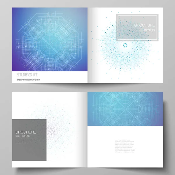 The vector layout of two covers templates for square design bifold brochure, magazine, flyer, booklet. Big Data Visualization, geometric communication background with connected lines and dots. — Stock Vector