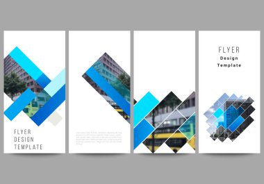El ilanı, afiş tasarım şablonları düzenlenebilir düzeni minimalist vektör illüstrasyon. Dikdörtgenler ile soyut geometrik desen yaratıcı modern mavi arka plan.