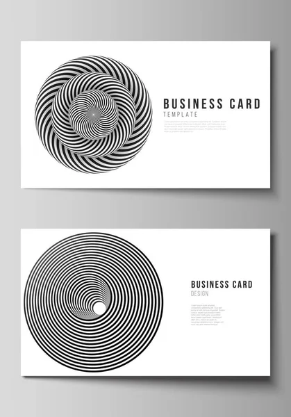 The minimalistic abstract vector illustration layout of two creative business cards design templates. Abstract 3D geometrical background with optical illusion black and white design pattern. — Stock Vector