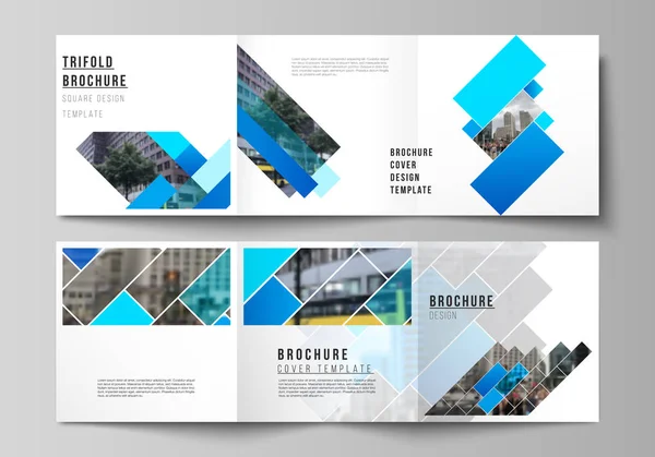 The minimal vector editable layout of square format covers design templates for trifold brochure, flyer, magazine. Abstract geometric pattern creative modern blue background with rectangles. — Stock Vector
