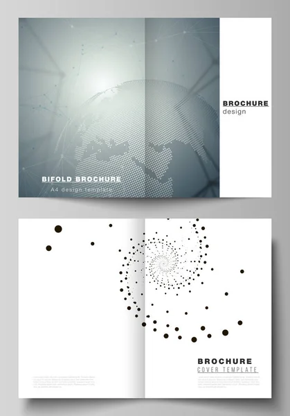 La mise en page vectorielle de deux modèles de conception de couverture de format A4 pour brochure bifold, magazine, flyer, livret, rapport annuel. Technologie, science, futur concept abstrait horizons futuristes . — Image vectorielle