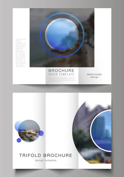 De minimale vector illustratie van bewerkbare lay-outs. Modern creatief omvat ontwerpsjablonen voor driebladige brochure of flyer. Creatieve moderne blauwe achtergrond met cirkels en ronde vormen. — Stockvector