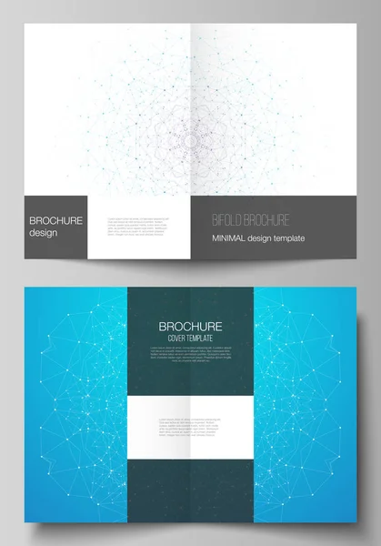 Vector lay-out van twee A4-formaat moderne cover mockups ontwerpsjablonen voor Bifold brochure, flyer, boekje, rapport. Big data visualisatie, geometrische communicatie achtergrond, verbonden lijnen en stippen. — Stockvector