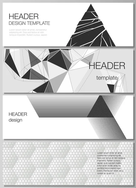 L'illustration vectorielle minimaliste de la disposition modifiable des en-têtes, des modèles de conception de bannières. Fond abstrait de conception de triangle géométrique en utilisant différents modèles de style triangulaire . — Image vectorielle