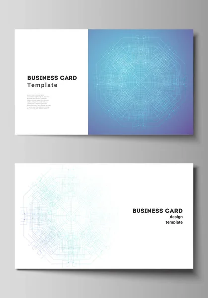 The minimalistic abstract vector illustration layout of two creative business cards design templates. Big Data Visualization, geometric communication background with connected lines and dots. — Stock Vector