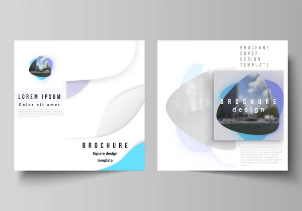 De minimale vector illustratie lay-out van twee vierkante formaat covers ontwerpsjablonen voor brochure, flyer, tijdschrift. Blauwe kleurovergang abstracte dynamische vormen, kleurrijke geometrische sjabloonontwerp. — Stockvector