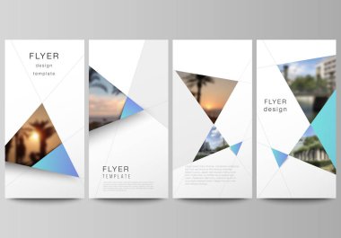 El ilanı, afiş tasarım Şablonlar düzenlenebilir yerleşimini minimalist vektör Illustration. Yaratıcı modern ve arka plan mavi üçgen üçgen şekiller. Basit tasarım dekorasyon.