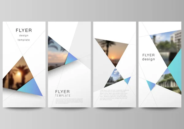 L'illustration vectorielle minimaliste de la mise en page modifiable des modèles de flyer et de bannière. Fond moderne créatif avec des triangles bleus et des formes triangulaires. Décoration design simple . — Image vectorielle