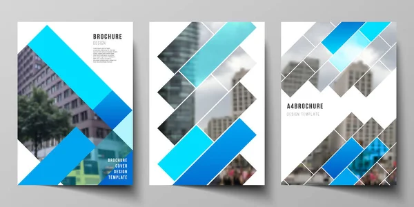 パンフレット、雑誌、チラシ、小冊子、年次報告書のためのA4形式モダンカバーモックアップデザインテンプレートのベクトルレイアウト。長方形を持つ抽象的な幾何学的パターン創造的な現代の青い背景. — ストックベクタ