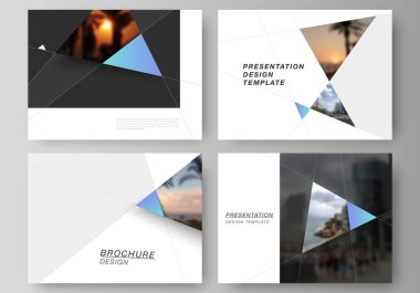 Sunma kaymak minimalist soyut vektör yerleşimini tasarım iş şablonları. Yaratıcı modern ve arka plan mavi üçgen üçgen şekiller. Basit tasarım dekorasyon.