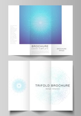 Minimum vektör illüstrasyon düzeni. Modern yaratıcı kapaklar üç katlı broşür ya da broşür için tasarım şablonları. Bağlı çizgi ve noktalarla Büyük Veri Görselleştirme, geometrik iletişim arkaplanı