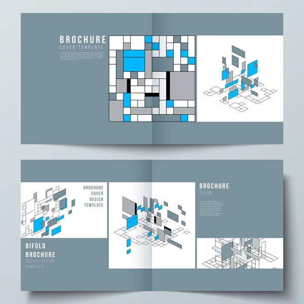 Il layout vettoriale di due modelli di copertine per brochure quadrata bifold design, magazine, flyer, booklet. Astratto sfondo poligonale, modello colorato mosaico, retrò bauhaus de stijl design . — Vettoriale Stock