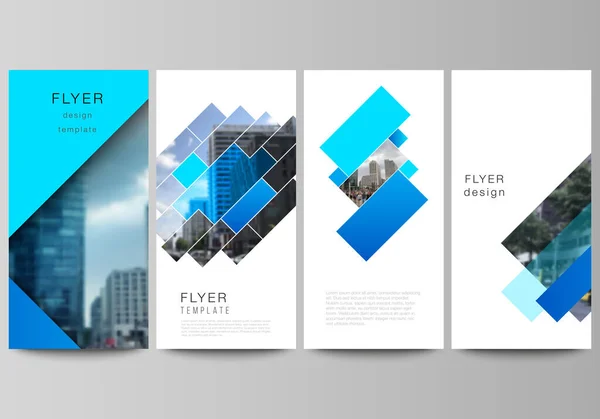 El ilanı, afiş tasarım şablonları düzenlenebilir düzeni minimalist vektör illüstrasyon. Dikdörtgenler ile soyut geometrik desen yaratıcı modern mavi arka plan. — Stok Vektör