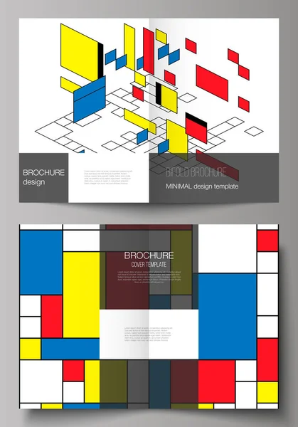 Das Vektorlayout von zwei modernen Covermockups im Format A4 für zweiseitige Broschüren, Magazine und Flyer. abstrakter polygonaler Hintergrund, buntes Mosaikmuster, Retro-Bauhaus-Design. — Stockvektor