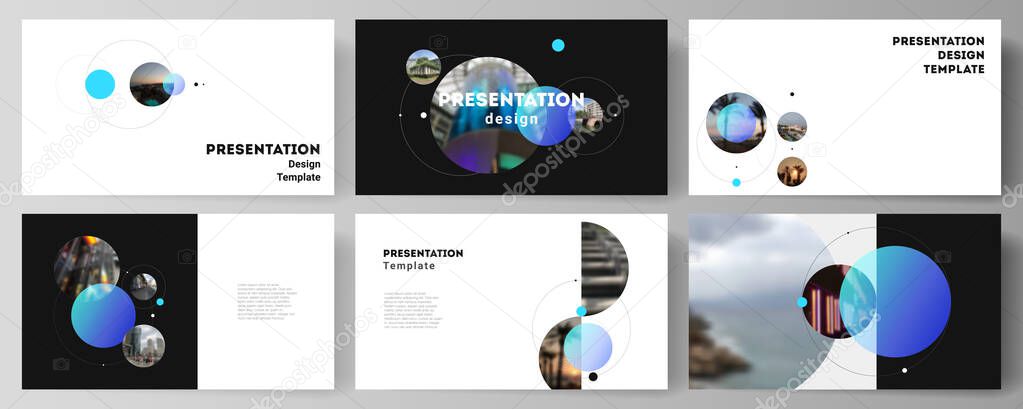 The minimalistic vector layout of the presentation slides design business templates. Simple design futuristic concept. Creative background with circles and round shapes that form planets and stars.