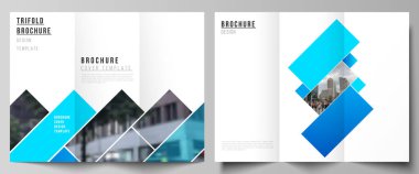 Düzenlenebilir düzenlerin asgari vektör çizimi. Modern yaratıcı kapaklar üç katlı broşür ya da broşür için tasarım şablonları. Soyut geometrik desen dikdörtgenli yaratıcı modern mavi arkaplan.