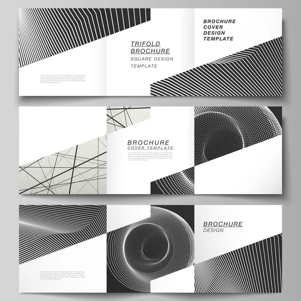 Vector lay-out van vierkante formaat omslagen ontwerp sjablonen voor drievoudige brochure, flyer, tijdschrift. Geometrische abstracte achtergrond, futuristische wetenschap en technologie concept voor minimalistisch design. — Stockvector