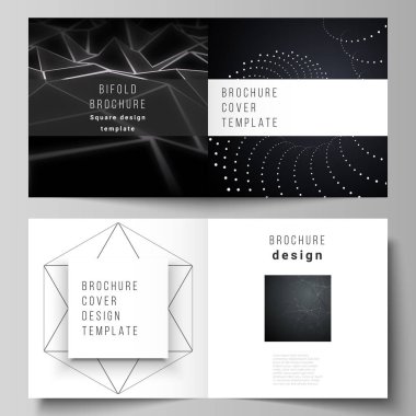 Vektör düzeni iki kapsar kare tasarım bifold broşür, dergi, afiş, kitapçık için şablonlar. 3D Çokgen geometrik modern tasarım soyut arka plan. Bilim veya teknoloji vektör illüstrasyon.