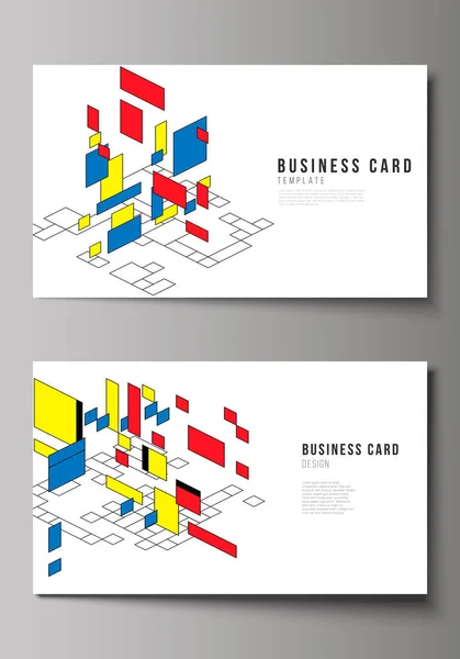 The minimalistic abstract vector editable layout of two creative business cards design templates. Abstract polygonal background, colorful mosaic pattern, retro bauhaus de stijl design. — Stock Vector