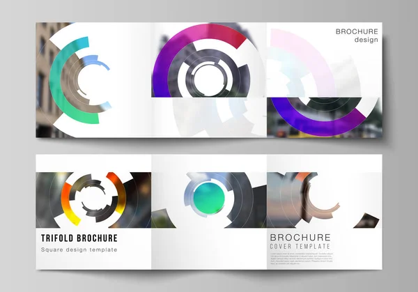 The minimal vector editable layout of square format covers design templates for trifold brochure, flyer, magazine. Futuristic design circular pattern, circle elements forming geometric frame for photo — Stock Vector