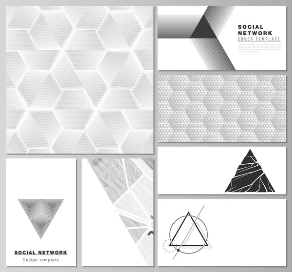 The minimalistic abstract vector of the editable layouts of modern social network mockups in popular formats. Abstract geometric triangle design background using different triangular style patterns. — 图库矢量图片