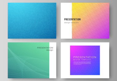 Sunum slaytlarının düzenlenebilir düzeninin minimalist soyut vektör çizimi iş şablonlarını dizayn eder. Renkli gradyan iş geçmişine sahip soyut geometrik desen.