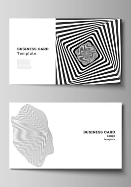İki yaratıcı kartvizit tasarım şablonunun minimalist soyut vektör illüstrasyon düzeni. Optik yanılsama siyah beyaz tasarım deseni ile soyut 3d geometrik arka plan.