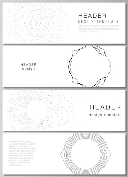 De minimalistische vector illustratie van de bewerkbare lay-out van headers, banner design templates. Trendy moderne wetenschappelijke of technologische achtergrond met dynamische deeltjes. Cyberruimtenet. — Stockvector