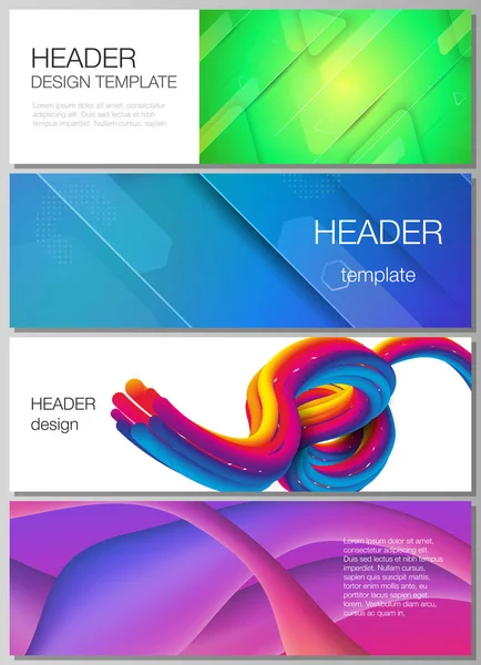 De minimalistische vector illustratie van de bewerkbare lay-out van headers, banner design templates. Futuristische technologie design, kleurrijke achtergronden met vloeibare gradiënt vormen samenstelling. — Stockvector