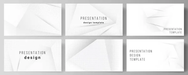 Vektor layout av presentationsbilder design affärsmallar, multipurpose mall för presentation broschyr, broschyr omslag. Halvton effekt dekoration med prickar. Prickig popkonst mönster. — Stock vektor