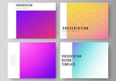 Sunum slaytlarının düzenlenebilir düzeninin minimalist soyut vektör çizimi iş şablonlarını dizayn eder. Renkli gradyan iş geçmişine sahip soyut geometrik desen.