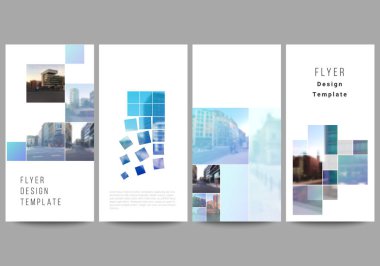 Broşür tasarımı, web sitesi reklam tasarımı için pankart şablonları, dikey uçucu tasarımı, web sitesi dekorasyon arkaplanı. Mavi kareli, geometrik tarzda soyut tasarım projesi.