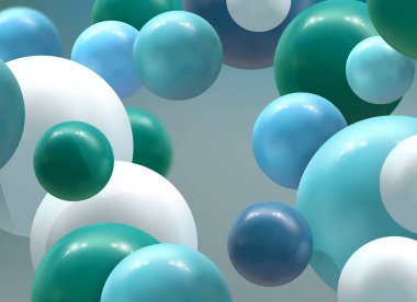 Renkli 3D küreler, parlak baloncuklar, toplar ile soyut vektör fütüristik arka plan.