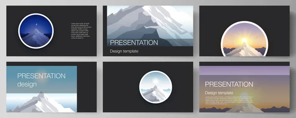 O layout de ilustração vetorial abstrato minimalista dos modelos de negócios de design de slides de apresentação. Ilustração da montanha, aventura ao ar livre. Concepção de viagem. Vetor de projeto plano. —  Vetores de Stock
