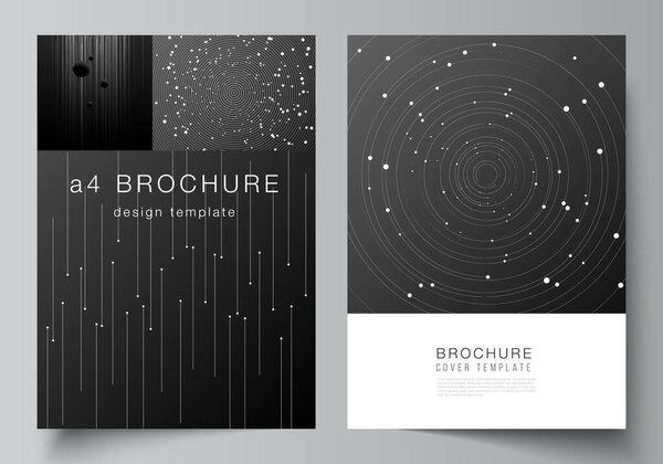 Vector layout of A4 format cover mockups design templates for brochure, flyer layout, booklet, cover design, book design, brochure cover. Tech science future background, space astronomy concept.