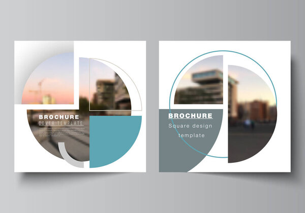 Vector layout of two square covers design template for brochure, flyer, magazine, cover design, book, brochure cover. Background with abstract circle round banners. Corporate business concept template