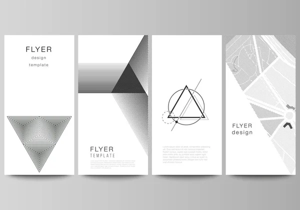 La ilustración vectorial minimalista de la disposición editable de volante, plantillas de diseño de banner. Fondo de diseño de triángulo geométrico abstracto utilizando diferentes patrones de estilo triangular. — Vector de stock