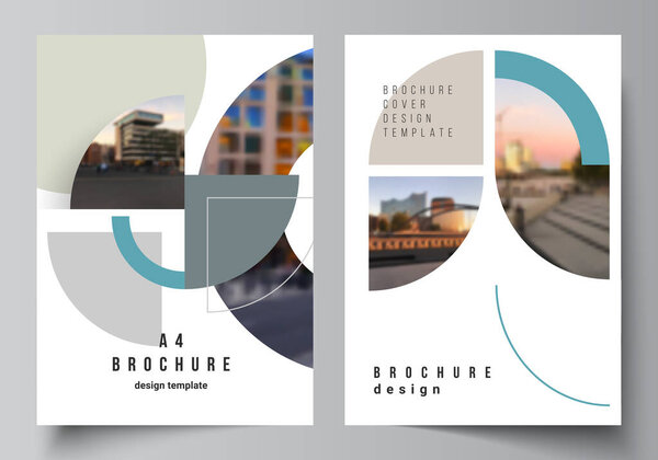 Vector layout of A4 cover mockups design templates for brochure, flyer layout, booklet, cover design, book, brochure cover. Background with circle round banners. Corporate business concept template.