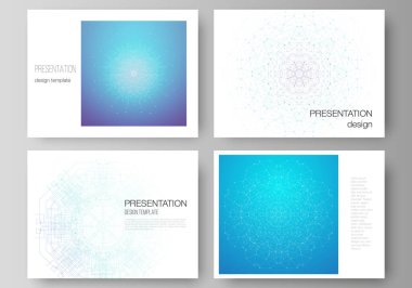 Sunumun minimalist soyut vektör illüstrasyon düzeni iş şablonları dizayn eder. Bağlı çizgi ve noktalarla Büyük Veri Görselleştirme, geometrik iletişim arkaplanı