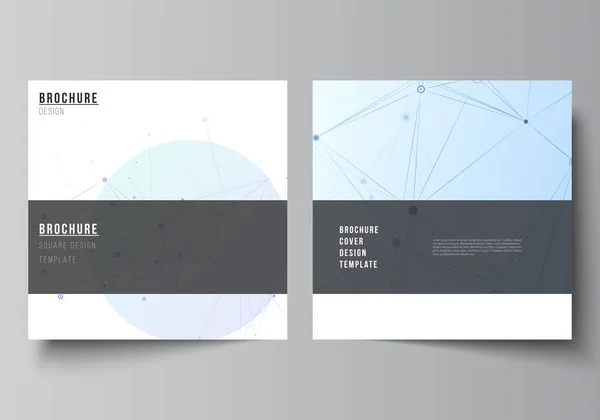 Vector layout of two square format covers templates for brochure, flyer, magazine, cover design, book design, brochure cover. Fond médical bleu avec lignes et points de connexion, plexus. — Image vectorielle