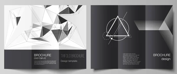 De minimale vector illustratie lay-outs. Moderne creatieve hoezen design sjablonen voor driedelige brochure of flyer. Abstract geometrische driehoek ontwerp achtergrond met behulp van verschillende driehoekige stijl patronen. — Stockvector