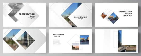 Vector layout of the presentation slides design business templates, multipurpose template with geometric simple shapes, lines and photo place for presentation brochure, brochure cover, business report — Stock Vector